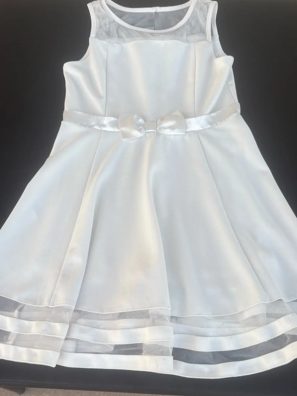 Calvin Klein White Satin Girls Party Dress with Bow Waist